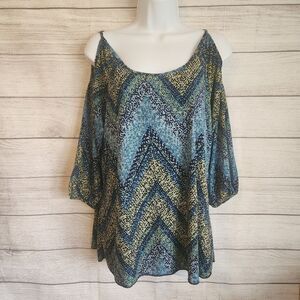 Susan Lawrence Top Small Cold Shoulder Chevron Boho Flowy Blouse